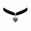 Velvet Heart Locket Choker Charm Necklace Retro Choker SIlver Pendant y2k funky cool cute fairy