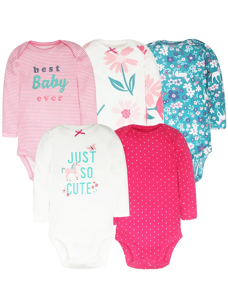 2025 Spring Autumn Toddler Baby Boys Girls Bodysuit 5 PCS Long Sleeve Cotton Infant Jumpsuit Cartoon Newborn Clothes