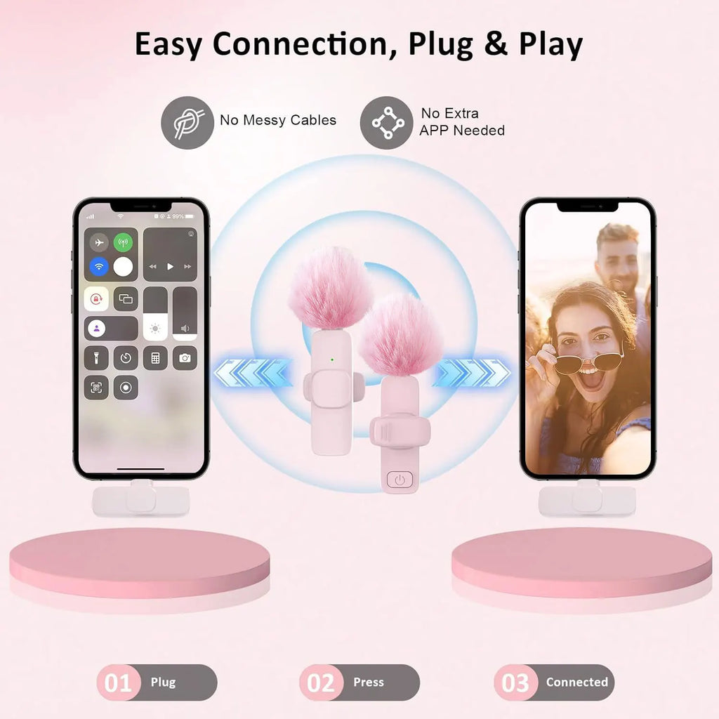 New Pink K60 Plug and Play Wireless Lavalier Microphone Portable MINI Wireless MIC For Smartphone Live Streaming/Video Recording