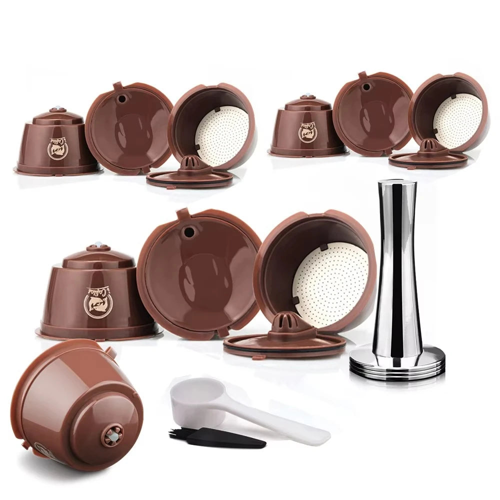 1/2/3/4/6/9/10pcs Refillable Reusable Coffee Capsules Pods For Necafe Dolce Gusto Refillable Crema Coffee Filters with Tamper