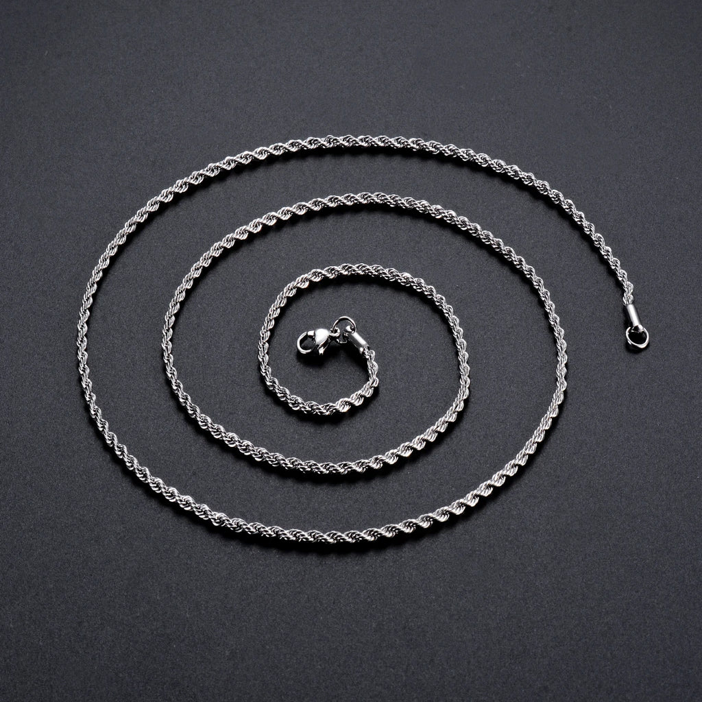 1 Piece Steel Color Width 2mm/2.5mm/3mm/4mm/5mm/6mm Rope Chain Necklace/Bracelet For Men Women Stainless Steel Chain Necklace