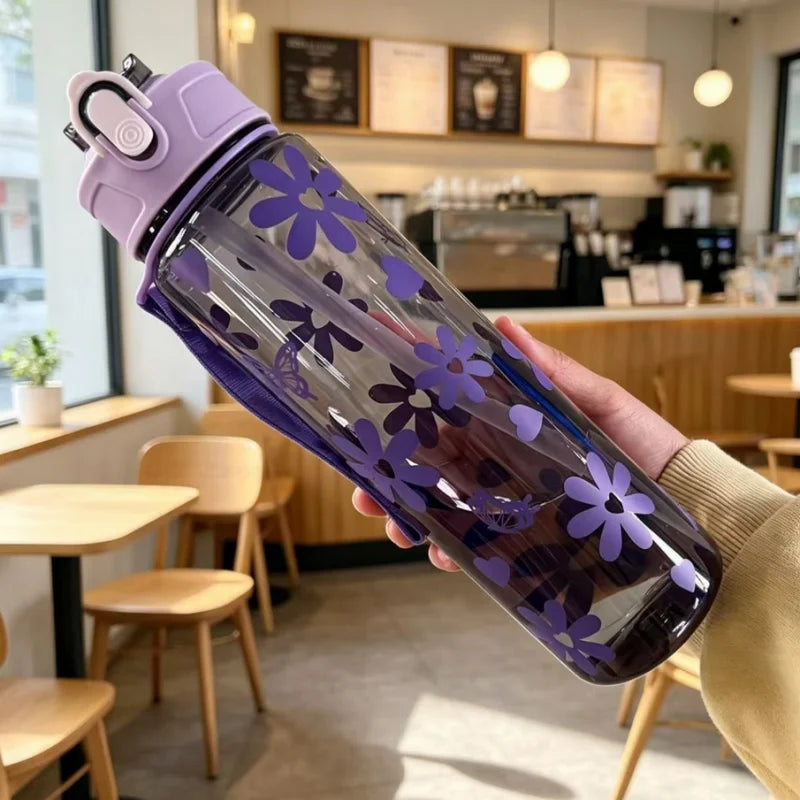 800ml/27oz Large Capacity Sports Water Bottle Leak Proof Plastic Drinking Cup With Time Scale Suitable For Travel Fitness Sports