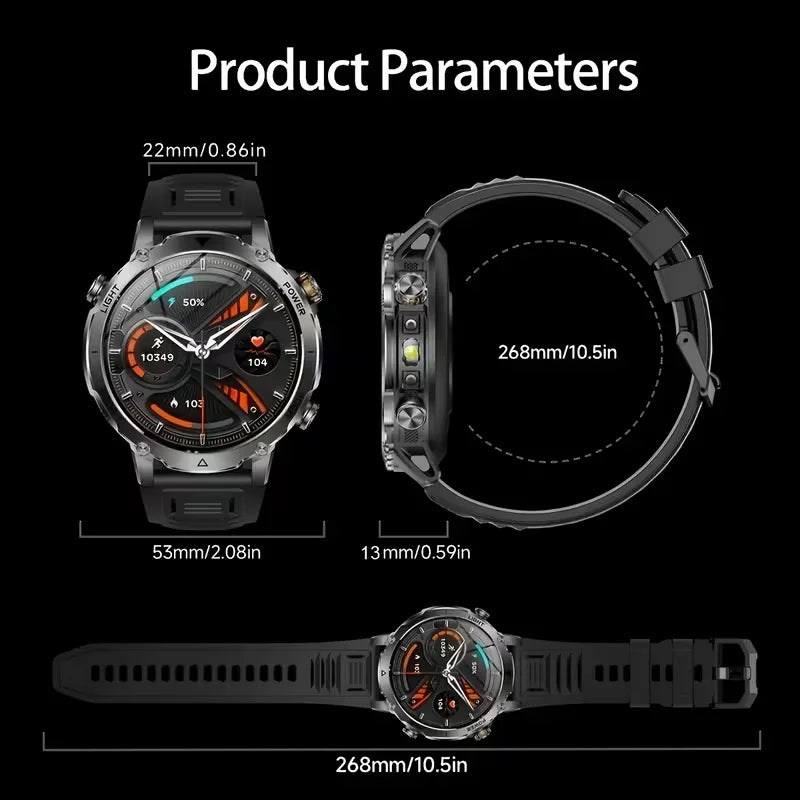 2026 Men SportsWatch, 1.7' Round HD Screen, 1400mAh, Dual LED (SOS Red+White), 120+ Sports, IPX8 Waterproof, Wireless Call, Gift