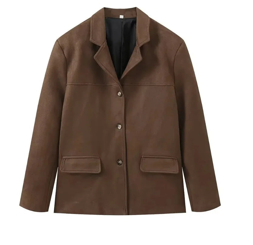 2024 Autumn Winter Women Jacket With Lapel Woman Casual Single Breasted Pocket Long Sleeve Short Coat Street Overcoat