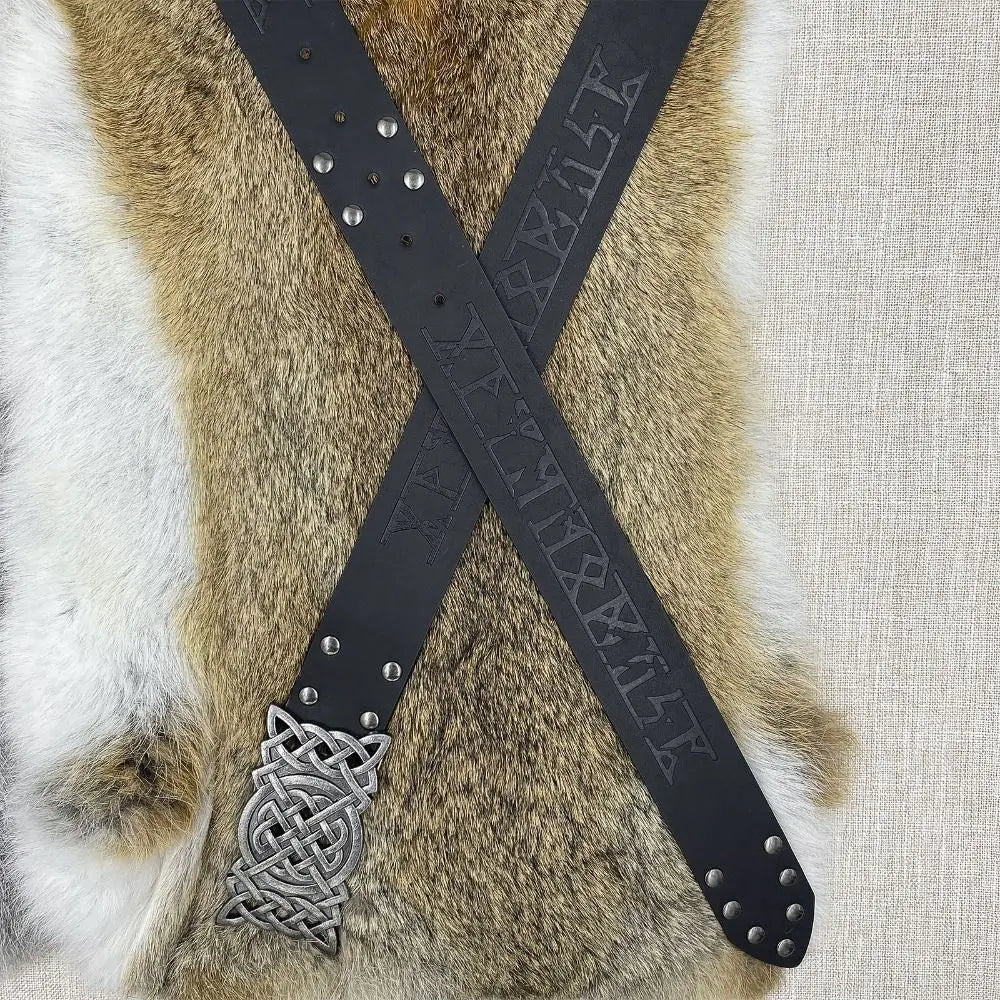 Novelty Embossed Viking Renaissance Buckle Belt PU Printing Celtic Belt Knight Leather Medieval Waistband Adult