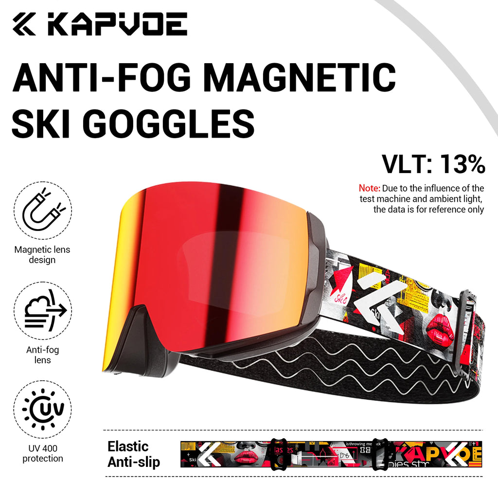KAPVOE Magnetic Snow Goggles Double Layer Anti-Fog UV Protection for Skiing Snowboarding High-definition Clarity Unisex Skiing