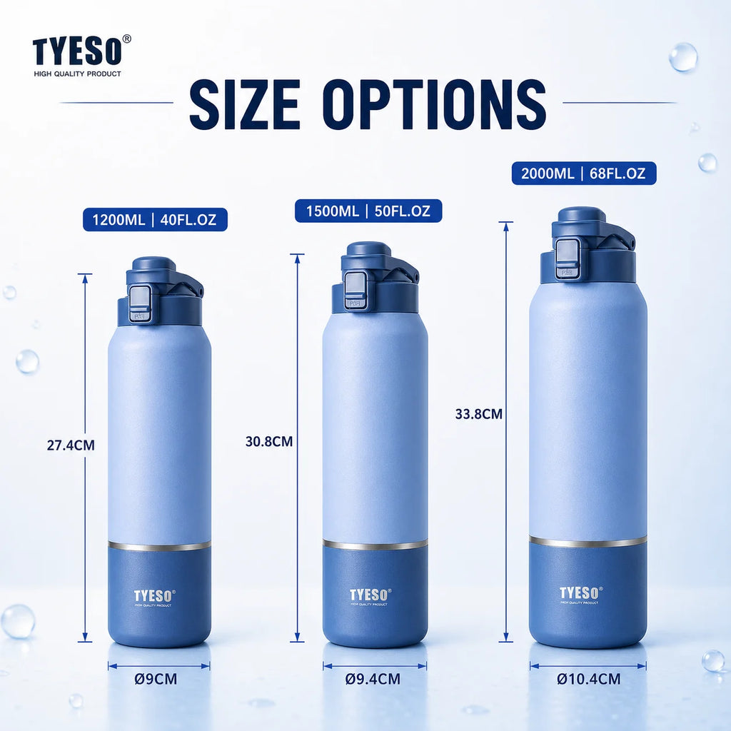 Tyeso Large‑Capacity Travel Mug with HandleVacuum Insulated Water Bottle Leakproof Lid Drinkware for Hiking Outdoor