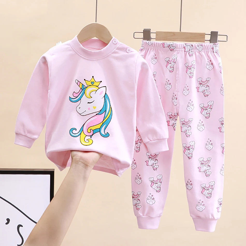 Cartoon Unicorn Animal Sleepwear Children Pajamas Sets Unisex Kids Autumn Clothing Durable Soft Warm Comfort for Every Day Use