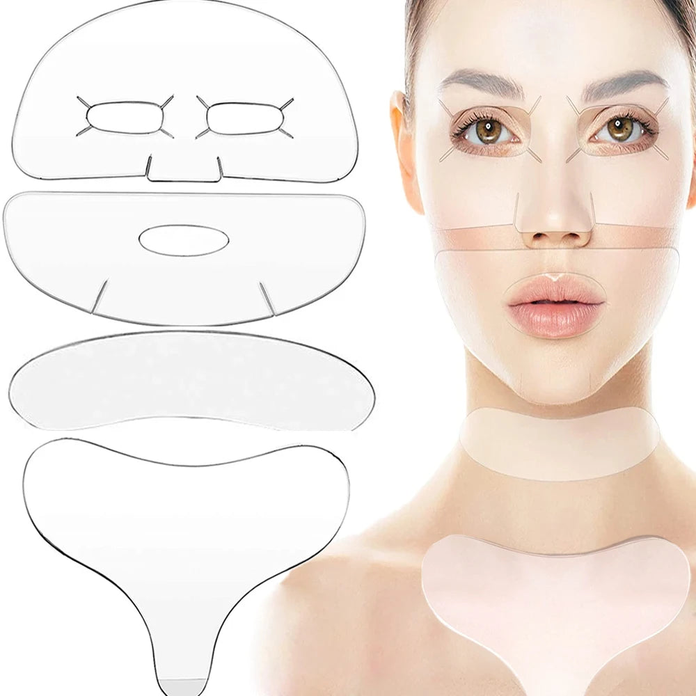 Reusable Silicone Chest Pads Patch Silicone Wrinkle Neck Chest Pad Full Face Pad Set Cleavage Pad Eye Pad for Women Girls