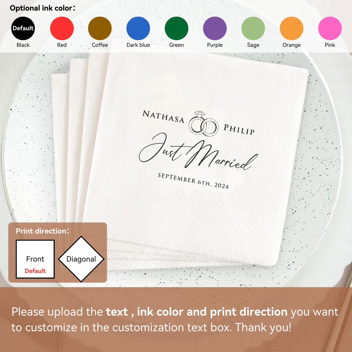 Personalized Paper Napkins for Wedding Custom Napkins of Your Text 50-500pcs Disposable Napkins for Cocktail Party Hen Party