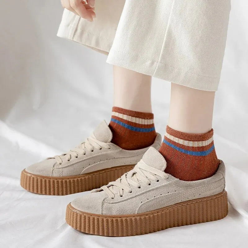 10 Pairs of Women's Spring and Summer Four-seasons Striped Solid Color Simple Fashionable and Comfortable School Students Socks