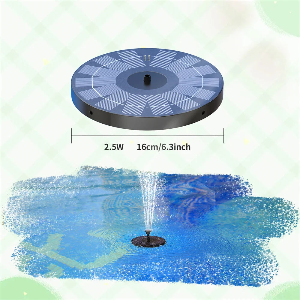 New 1W/1.5W/2.5W/3.5W Outdoor Solar Fountain Water Pump Bird Bath Fountain with 6 Nozzles Suitable for Courtyard Garden Pools