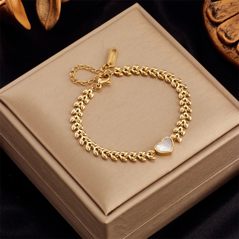DIEYURO 316L Stainless Steel Gold Color Heart Butterfly Thick Bracelet For Women High Quality Girls Wrist Jewelry Party Gifts