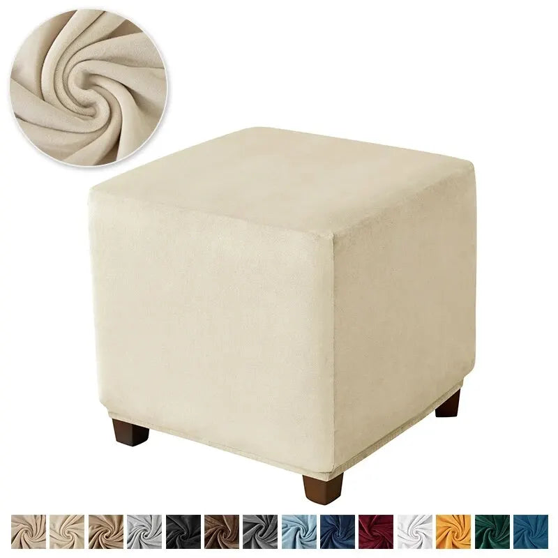 Velvet Square Ottoman Cover Soft Elastic Footrest Slipcovers for Living Room House Pouf Stool Covers Furniture Protector Case