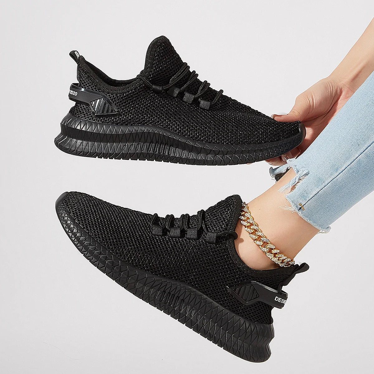 Size 44 Women Black Sneakers Lightweight Casual Walking Shoes Student Shoes Sports Breathable Non-Slip Lovers Shoes