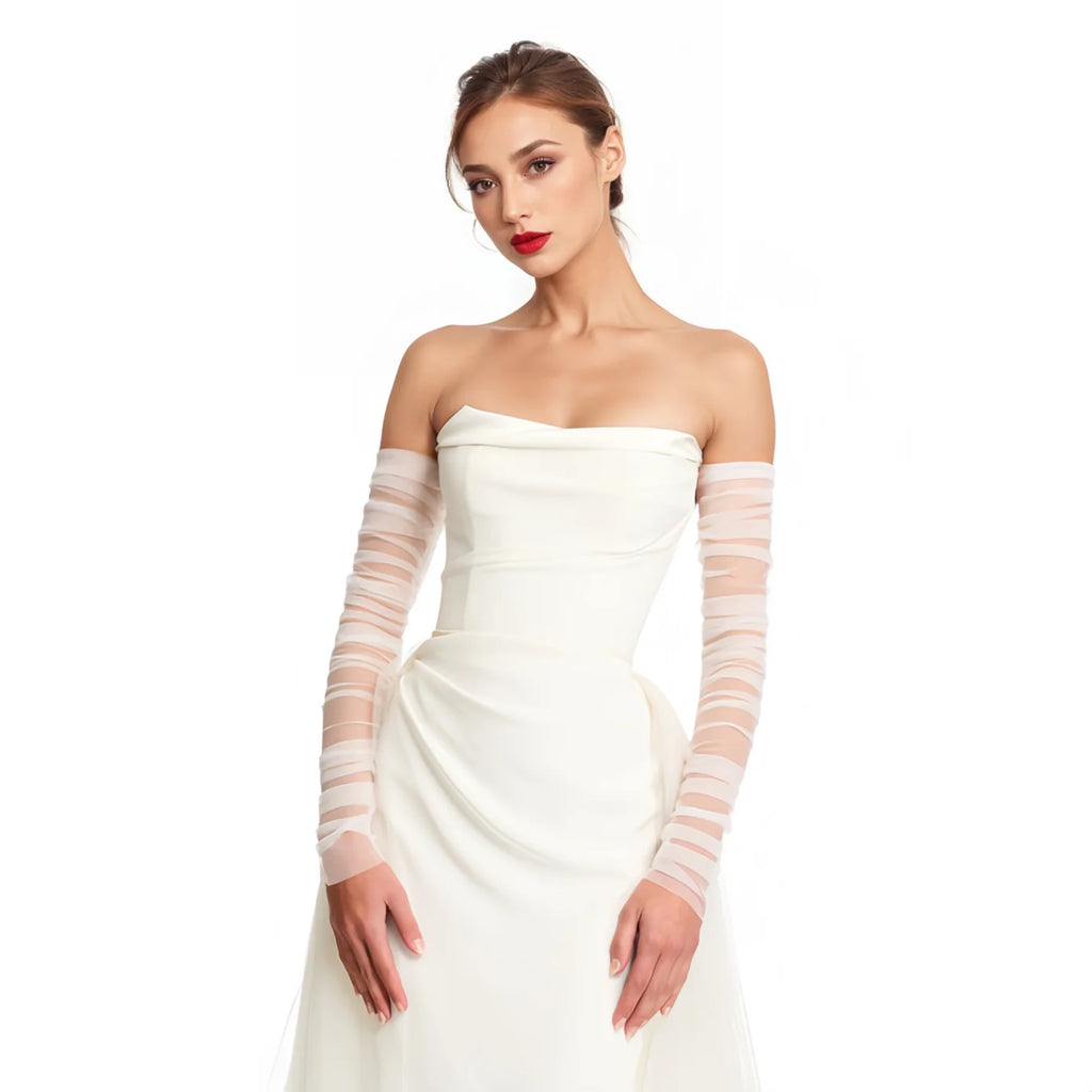 20A Wedding Dress Sleeves Attachment Accessory Women's Arm Sleeves Bridal Gloves Removable Bolero Soft Tulle Accessories Black