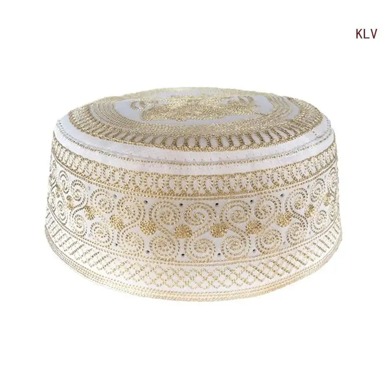 Cotton Embroidery Turban Hat for Men Breathable Islamic Kufi Prayer Hat EID RamadanHijabs Beanie Cap Arabian Skull Hat
