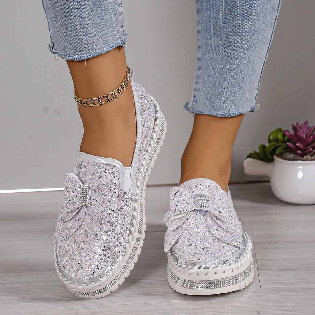 Women'S Sneakers Women'S Fashion Sequin Bow Casual Shoes Slip On Casual Comfortable Shoes лоферы женские