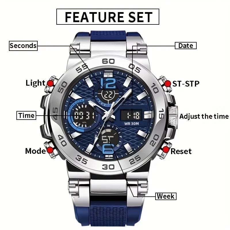 Outdoor men's sports electronic watch multifunctional dual display alarm clock timing suitable for teenagers or students