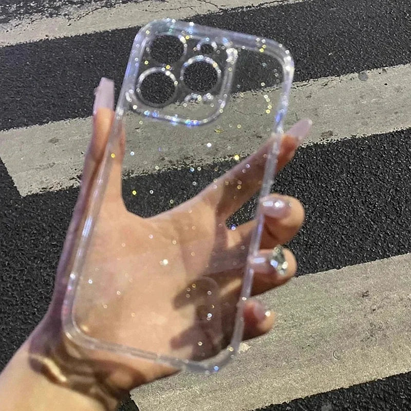 Soft Glitter Transparent Phone Case For iPhone 11 12 13 14 15 16 17 18 Pro Max Plus Air Shockproof Silicone Clear Bumper Cover