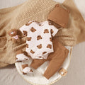 4PCS Clothing Set 0-9 Months Newborn Baby Boy Bear Short Sleeve Romper+Pants+Hat+Sock Infant Baby Full Moon Photography Outfits
