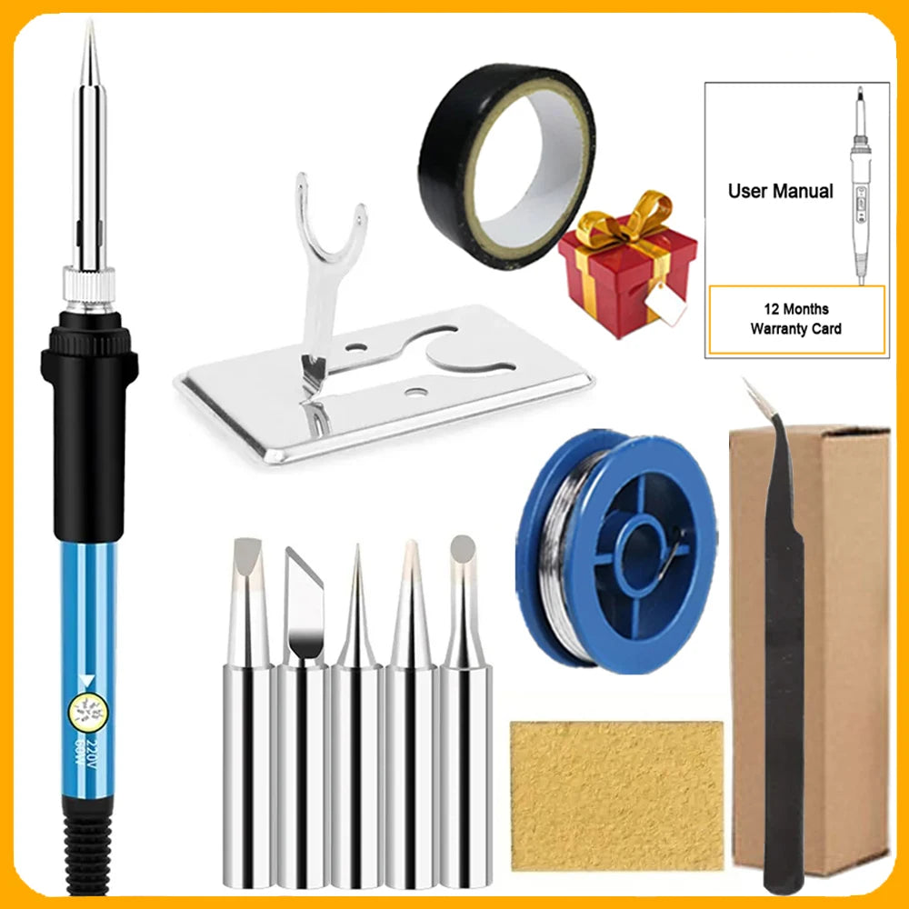 NEW Soldering Iron Kit Welding Tool (908-02:16-IN-1)(908-06:20-IN-1 With Digital Multimeter) 5 Extra Tips EU/US Plug 60W