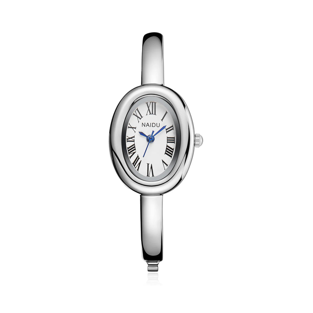 NAIDU Elegant Oval Bangle Watch For Women Roman Numeral Dial Gold Silver Cuff Strap Waterproof Quartz Wristwatch Reloj Mujer