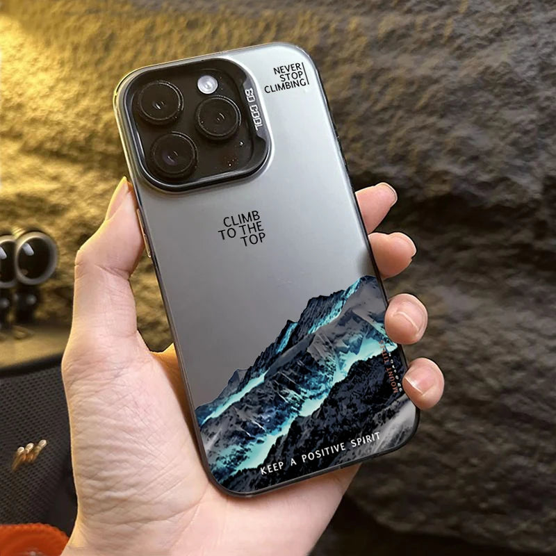 Snow Mountain Landscape Sunset Electroplate Silver Phone Case For iPhone 16 Pro 17 18 Pro 11 12 13 14 15 Pro Max Air 16E Cover
