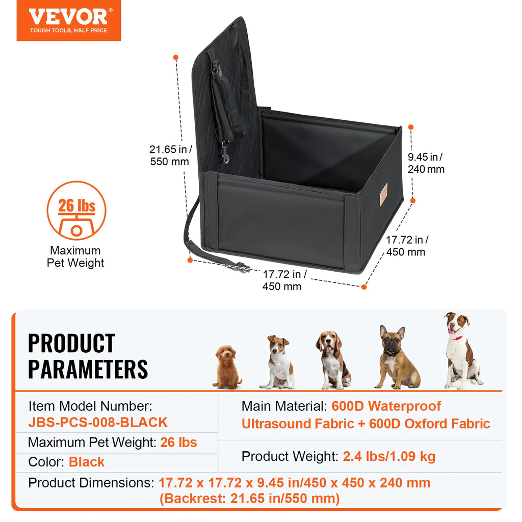 SucceBuy Dog Car Seat Waterproof Dog Booster Seat Pet Car Seat with Clip-On Safety Leash PP Cotton Car Bed for Medium Large Dog