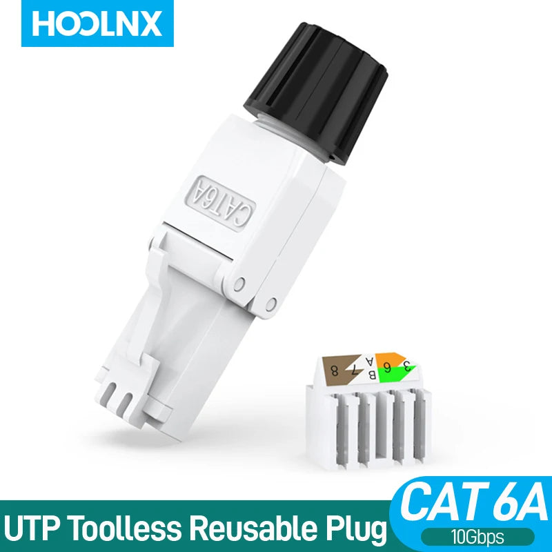 Hoolnx RJ45 Connector Toolless Free Tool CAT8 CAT7 CAT6A CAT6 Reusable Termination Plugs Shielded Ethernet Field Modular PLug