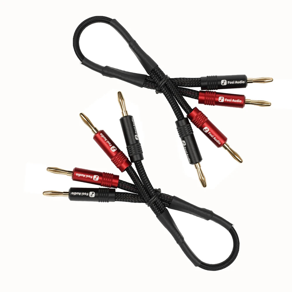 Fosi Audio Brand Nylon Braided Hi-Fi Speaker Cable Wire with Gold-Plated Banana Tip Plugs - 1.8m*2/0.3m*2
