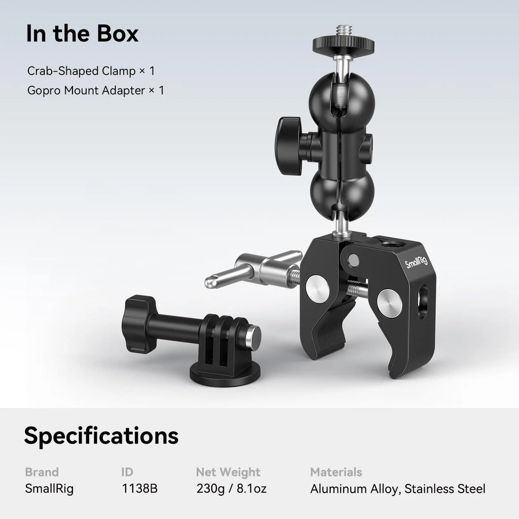 SmallRig Super Clamp with 1/4 and 3/8 Thread 2pcs Pack For 15mm-44mm Rods Cameras Lights Umbrellas Hhooks Shelves Camera Clamp