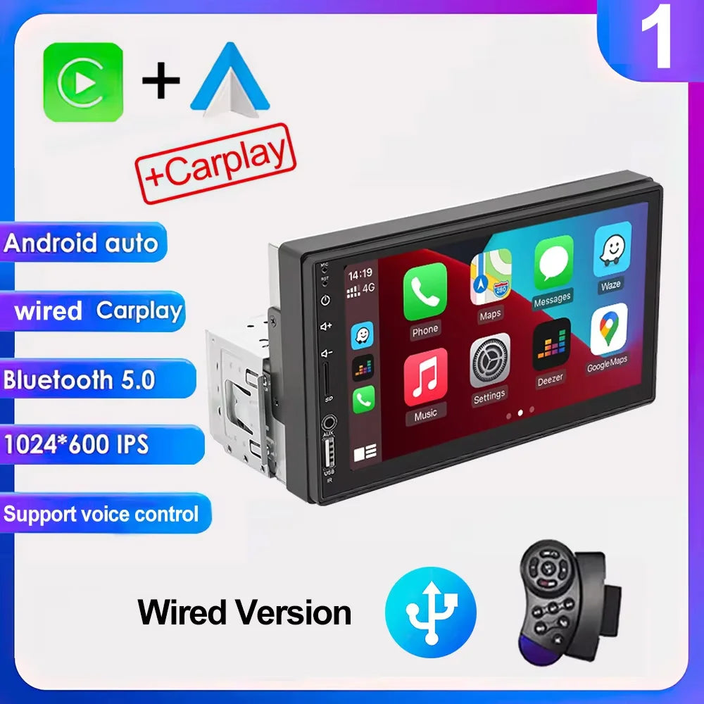 HD 7inch IPS Touch Screen Universal 1Din Caplay  Android auto Car Radio Stereo Multimedia Player  Autoaudio FM Receiver Monitor