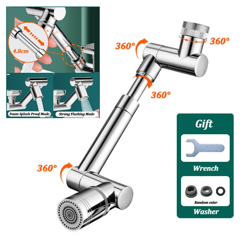 1440° Scalable Metal Faucet Aerator Splash-Proof Bathroom Tap Bubbler Filter Nozzle Water Saving Extender for Kitchen