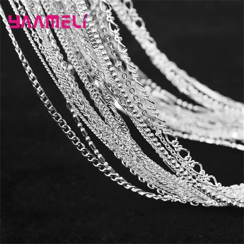 5pcs Lot Wholesale Pure S925 Sterling Silver Charm Link Chain Necklace Jewelry with Strong Smooth Lobster Clasps 16-30 Inches