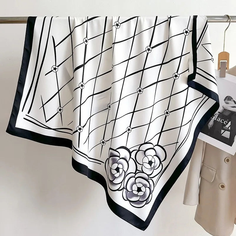 Elegant Geometric Striped Square Scarf for Women Satin Fashion Wraps Neckerchief Female Hair Bands Ribbon Headband Bandana
