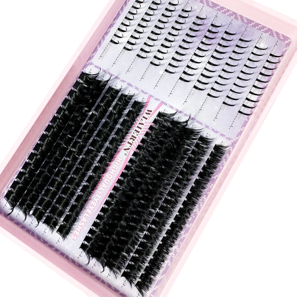 Lash Extensions Kit Spikes Lash Individuals 3D Volume Eyelash Clusters D-Curly Lash Clusters Kit 10-16MM DIY Eyelash Extensions