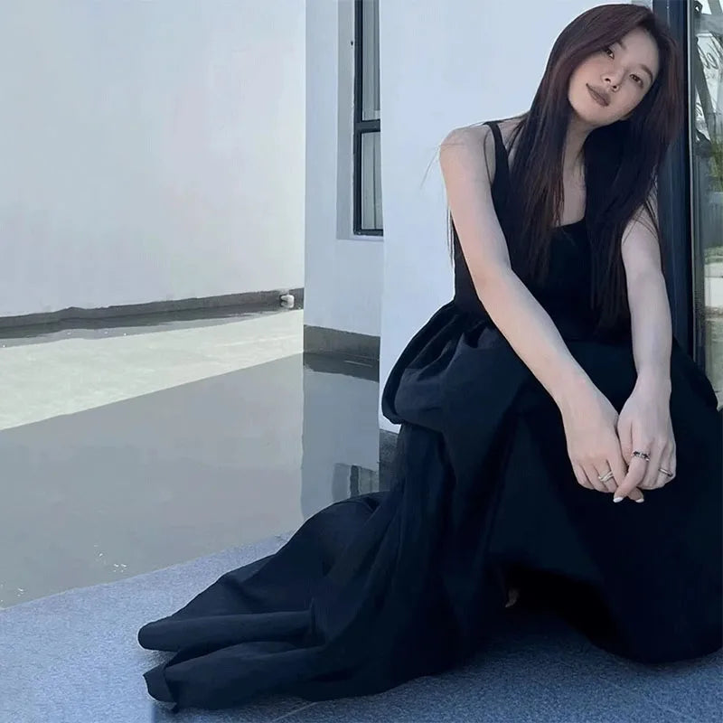 Black Strapless Long Dress Women Fashion Slim Sleeveless O-Neck High Waist Dresses Female 2026 Spring Summer new  Party Vestidos