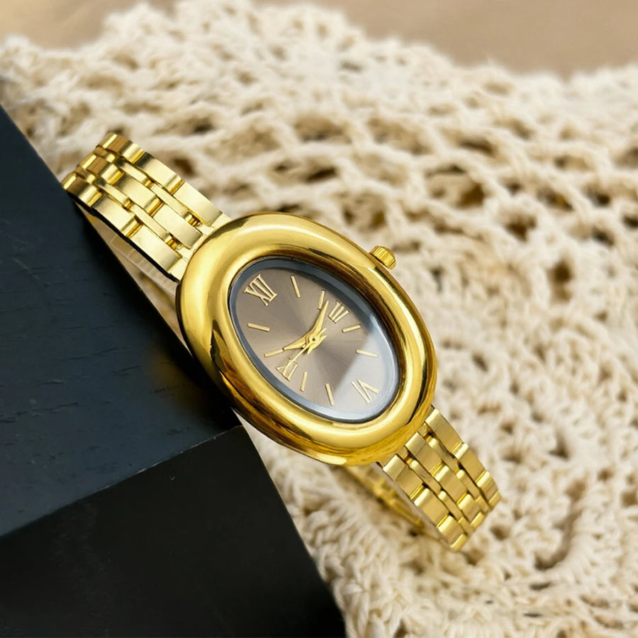 Women Watch Elegant - Vintage Bathtub Oval Dial Steel Strap Timepiece