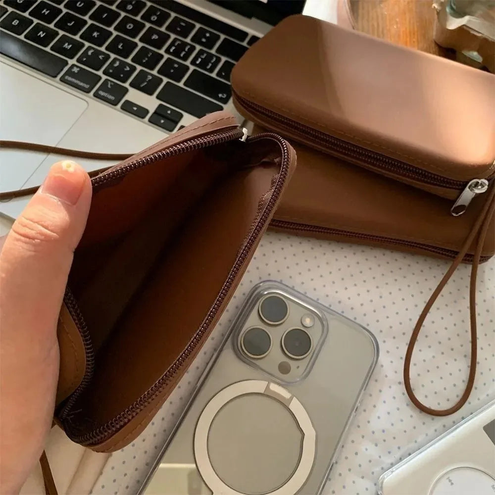 Solid Color Cosmetic Bag Portable Rectangle Silicone High Capacity Coin Purse Headphone bag Small Item Bag Stationery bag Women