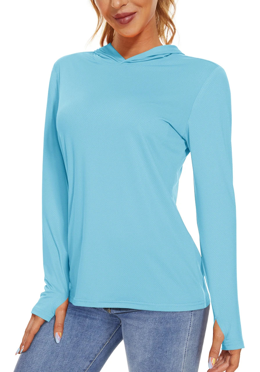 TACVASEN UPF 50+ UV/Sun Protection Outdoor Hooded T-shirt Women's Long Sleeve Hoodie Shirt Fishing Hiking Tee Shirts Pullover