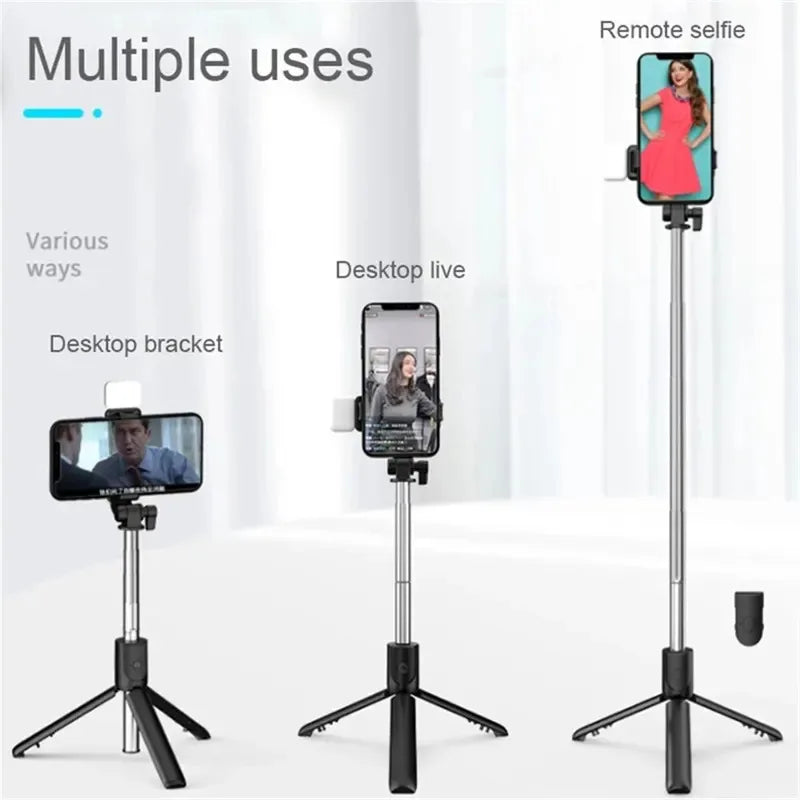 Selfie Stick Tripod With Bluetooth Remote Wireless Phone Holder Stand With Beauty Fill Light For All Smartphones