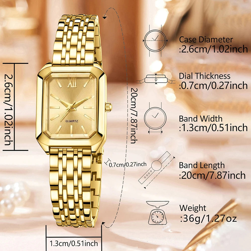 5Pcs/Set Unisex Jewelry Watches Women's Wristwatch Accessories Gold Fashion Business Elegant Trendy Classic Exquisite Retro Light Luxury Bracelet Watch Set Y2K Suitable for Travel, Vacation, Parties, Daily Outfits, Perfect Ho