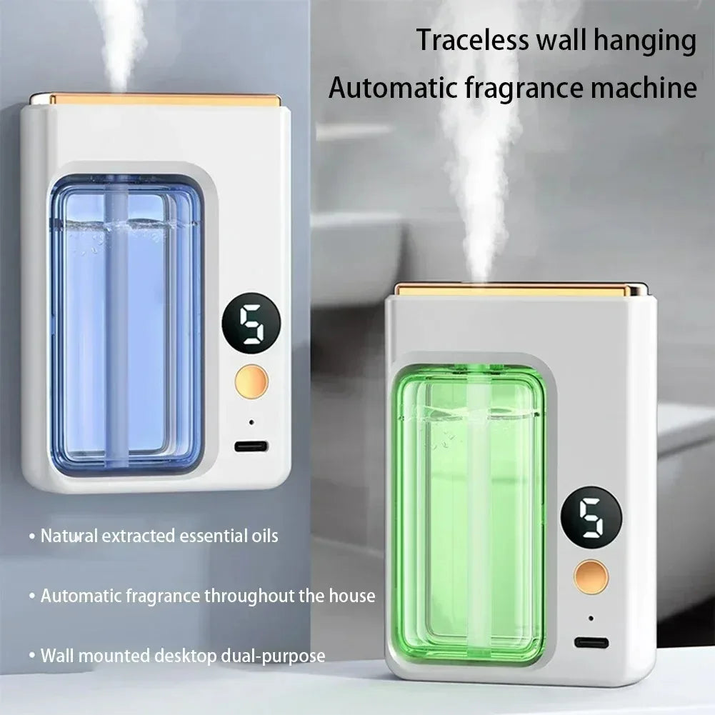 Portable Wireless Wall Hanging Aromatherapy Diffuser Machine with Display Automatic Fragrance Spray Bathroom Deodorization Air