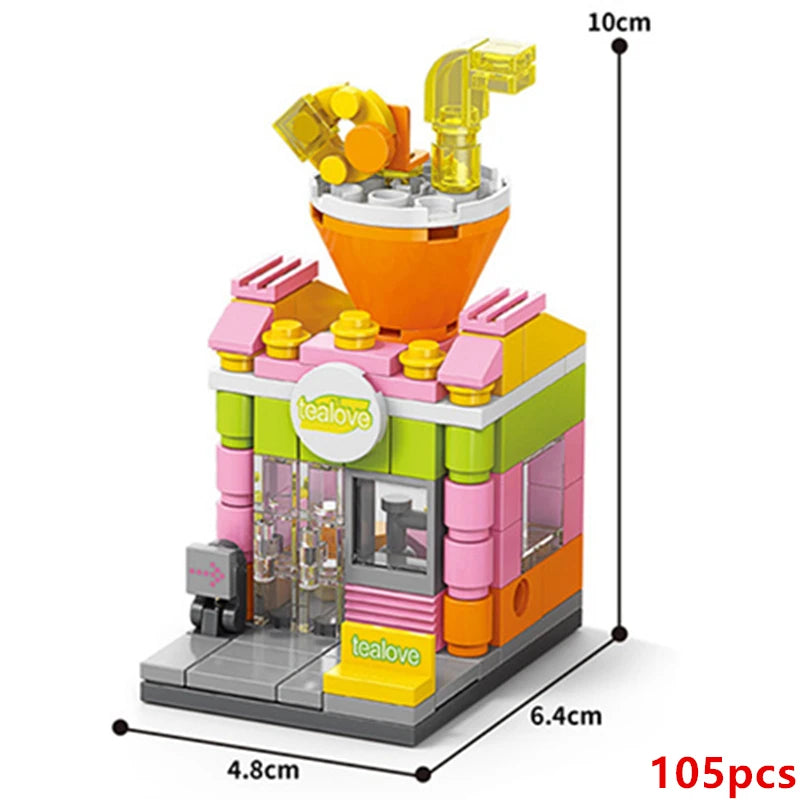 DIY Architecture Store Street View Food House Building Blocks Kit Girls Bricks Classic Movie Model Toys