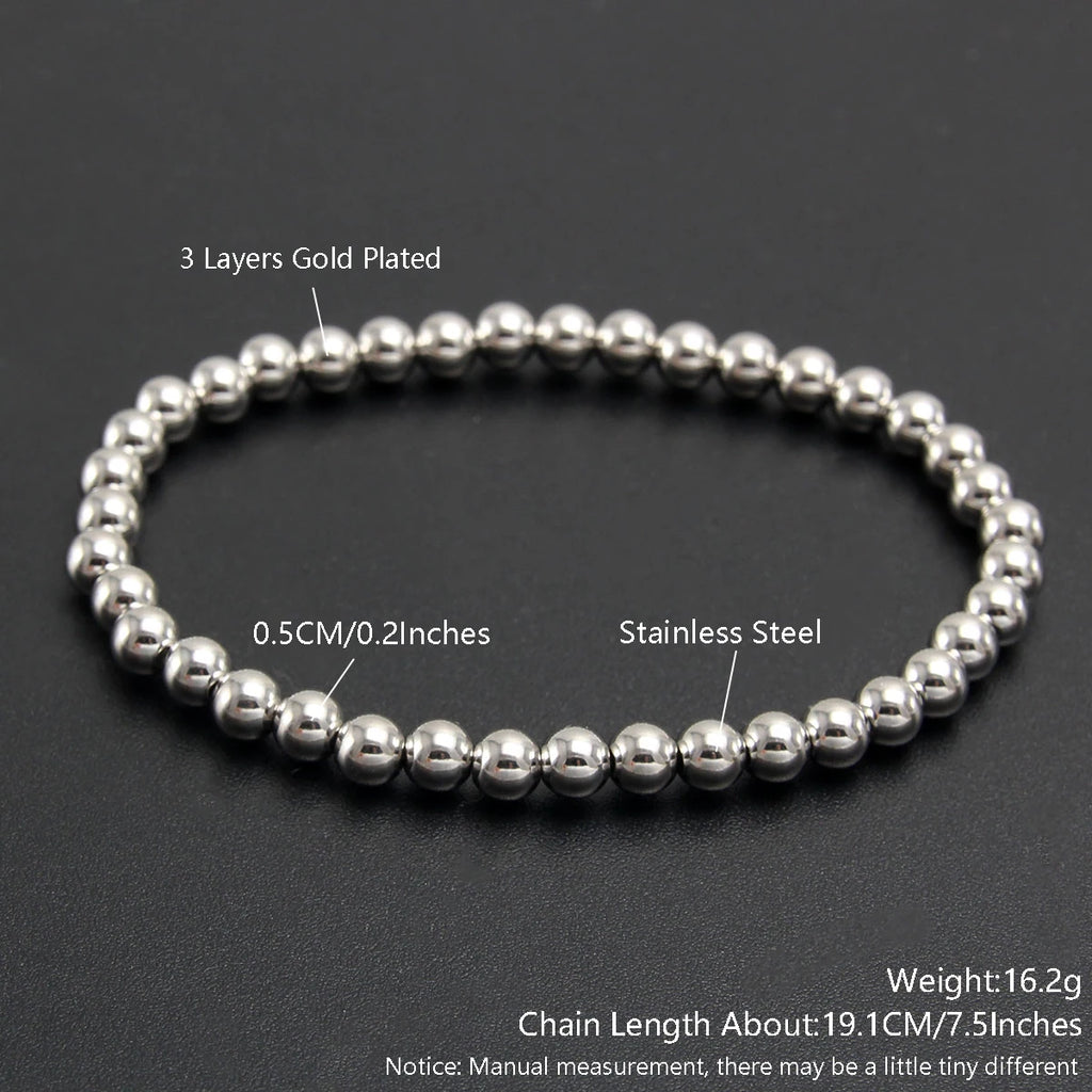 MHS.SUN Trend Stretch Stainless Steel Bracelets Gold Sliver Color 2MM 5MM 8MM Stacked Ball Beaded Bracelet For Women Men Jewelry