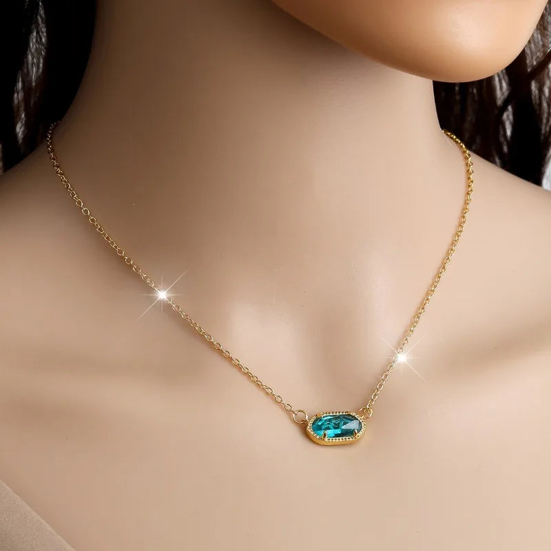 Crystal Gemstone Pendant Necklace For Women Mom Girls 18k Real Golden Plated Birthday Christmas Jewelry Gifts For Her
