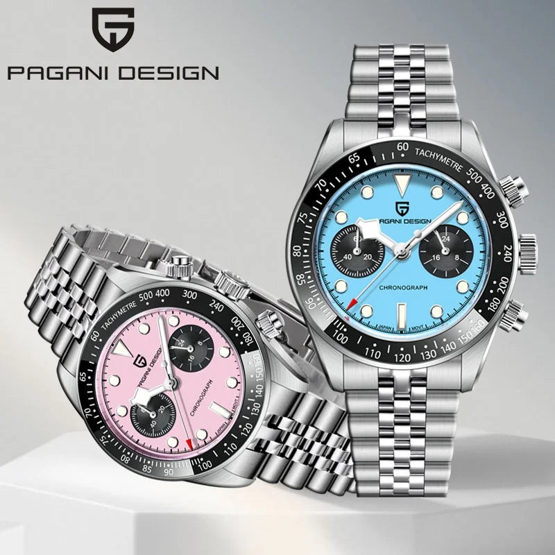2026New PAGANI DESIGN Quartz Panda Dial Watch Sapphire Luxury Luminous 500 Bezel Men Watch 316L All Steel Japan Movt Chronograph