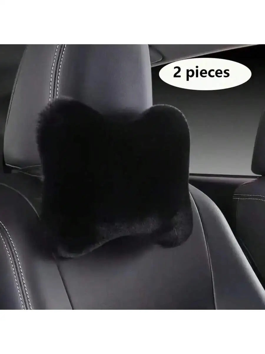 2/4pcs Luxury Plush Car Neck Pillows, Comfortable Neck Support, Faux Fur Texture, Soft Sponge Padding, Makes Traveling More Comfortable