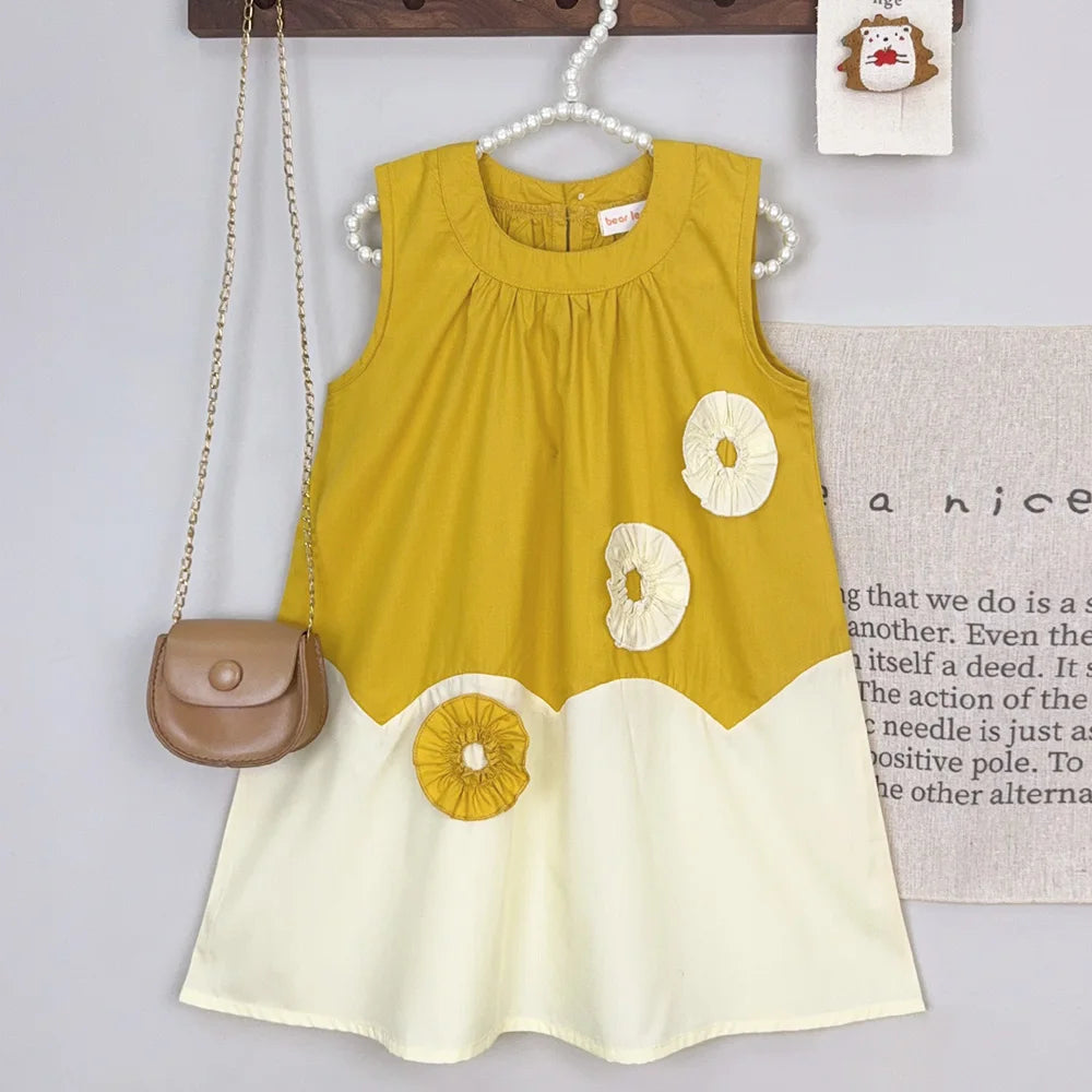 Black Bow Decoration Princess Dresses Korean Version Summer New Sleeveless Girls Dress Sweet and Simple Children's Clothing